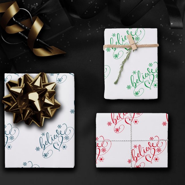 Glaube Script | Classy Holiday Snowflake Geblüht Geschenkpapier Set (Von Creator hochgeladen)
