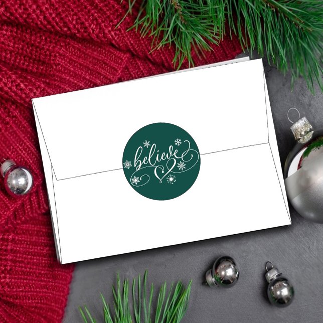 Glaube Script | Grüne Weihnachtsschneeflocken-Wirb Runder Aufkleber (Von Creator hochgeladen)