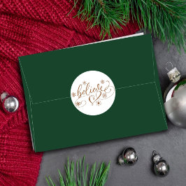 Glaube Script | Rose Gold Snowflake Geblüht Runder Aufkleber