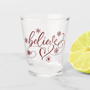 Glaube Script   Roter Weihnachtsschneeflocken Gebl Schnapsglas