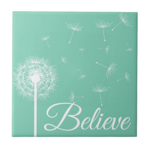 Glaube Script White Dandelion Silhouette Fliese