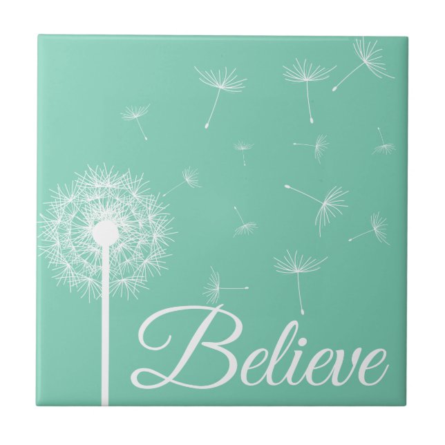Glaube Script White Dandelion Silhouette Fliese (Vorderseite)