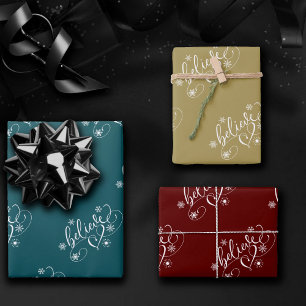 Glaube Script White Holiday Snowflake Geblüht Geschenkpapier Set