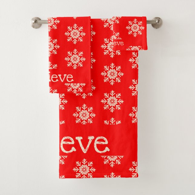 Glaube Snowflake Muster Red White Badhandtuch Set (Insitu)