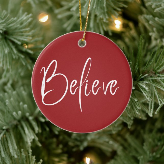 Glaube Typografie Red Modern Holiday Weihnachten Keramik Ornament (Baum)