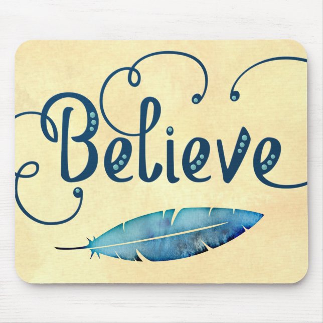 Glaube Typografie Wasserfarbenfedern Blues Gelb Mousepad (Vorne)