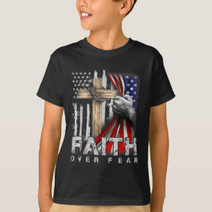 Glaube Über Angst Amerika Stolz Uns Flagge Jesus C T-Shirt