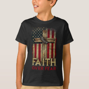 Glaube über Angst Christen Kreuz Usa Amerikanische T-Shirt