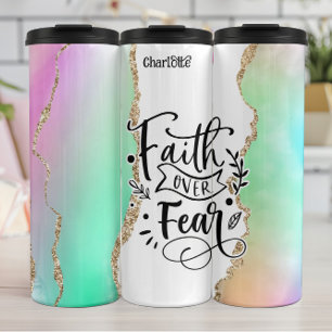 Glaube über Angst Glitzer Kunst Thermosbecher