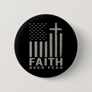 Glaube über Angst Jesus Christliches Kreuz US-Flag Button