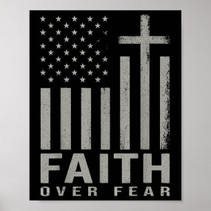 Glaube über Angst Jesus Christliches Kreuz US-Flag Poster