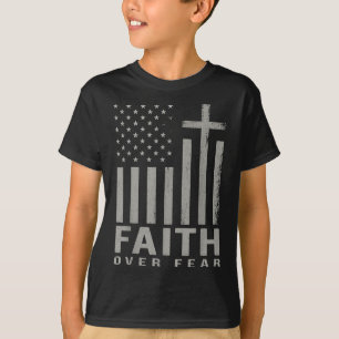 Glaube über Angst Jesus Christliches Kreuz US-Flag T-Shirt