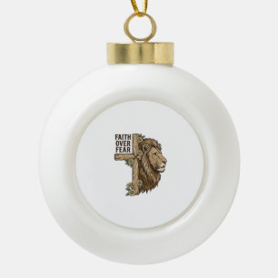 Glaube über Angst Löwe Kreuz Vintage Christliches Keramik Kugel-Ornament