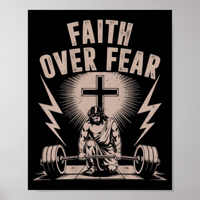 Glaube Über Angst Lustige Christliche Workout-Hall Poster (Vorne)
