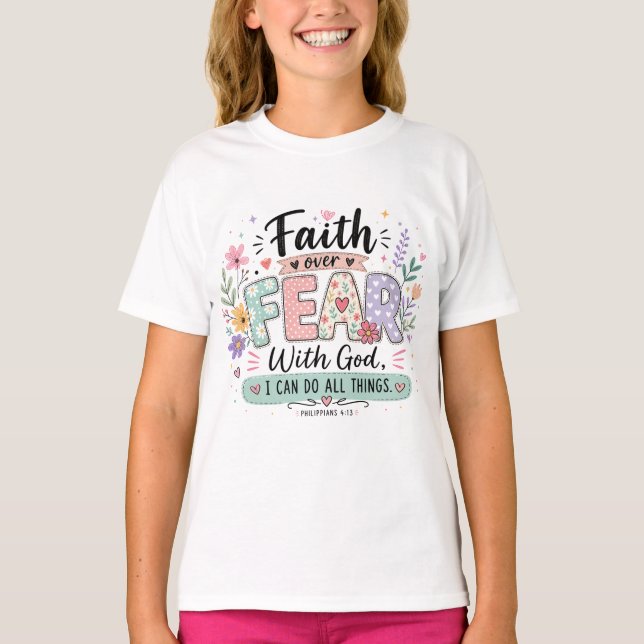 Glaube über Angst Philipper 4:13 Kinder T-Shirt (Vorderseite)