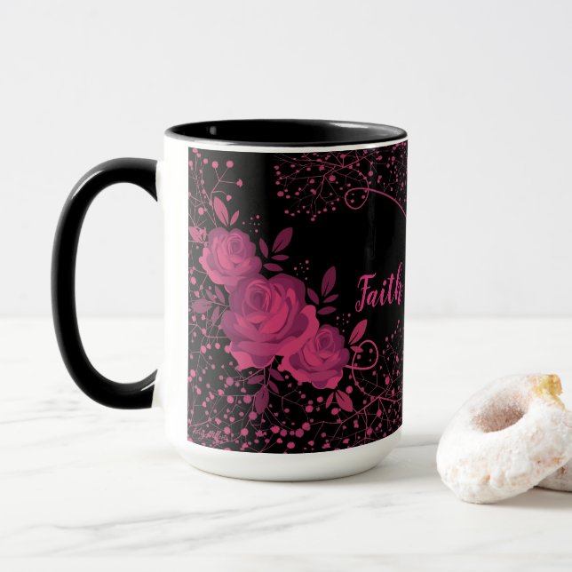 Glaube über Angst, rosa Rosen Tasse (Mit Donut)