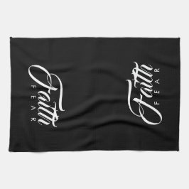 Glaube über Angst schwarz Geschirrtuch