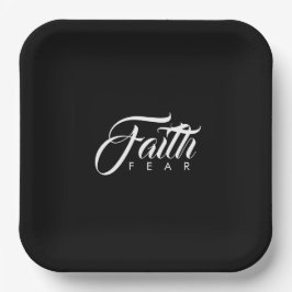 Glaube über Angst schwarz Pappteller