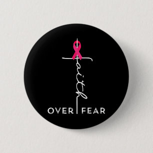 Glaube über Angst über Cross rosa Ribbon Brustkreb Button