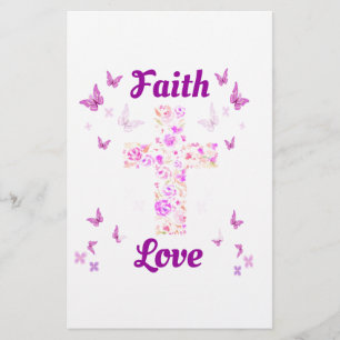 Glaube und Liebe Kreuz der Rose mit rosa Butterfli Briefpapier