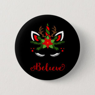 Glaube Unicorn Rentier Gesicht Niedlich Weihnachte Button