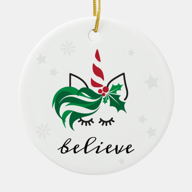 Glaube Weihnachten Einhorn Keramik Ornament (Vorne)