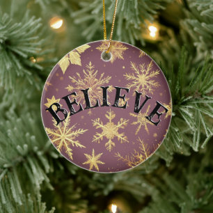 Glaube Weihnachten Elegante Goldene Schneeflocken Keramik Ornament