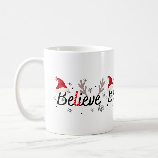 Glaube Weihnachten Pajamas Santa T - Shirt Kaffeetasse (Links)
