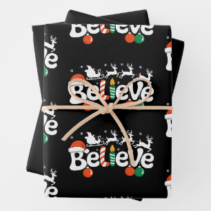 Glaube Weihnachten Santa Sleigh Rentier Candy Cane Geschenkpapier Set