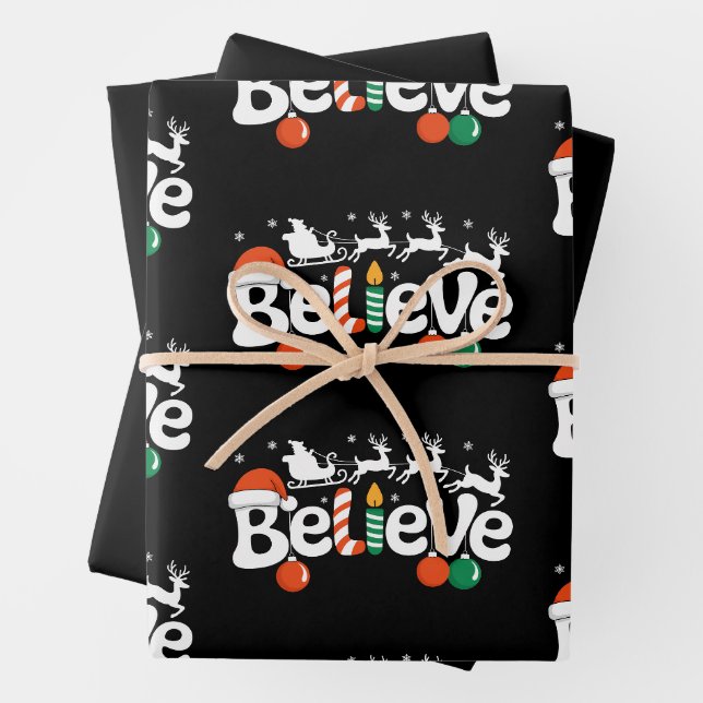 Glaube Weihnachten Santa Sleigh Rentier Candy Cane Geschenkpapier Set (Beispiel)