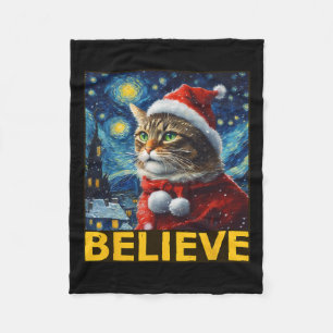 Glaube Weihnachten Shirt Starry Night Van Gogh Cat Fleecedecke