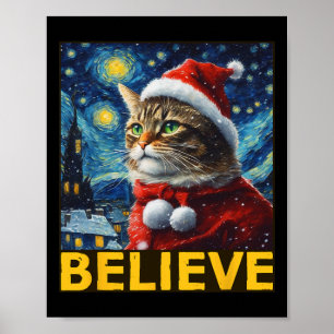 Glaube Weihnachten Shirt Starry Night Van Gogh Cat Poster