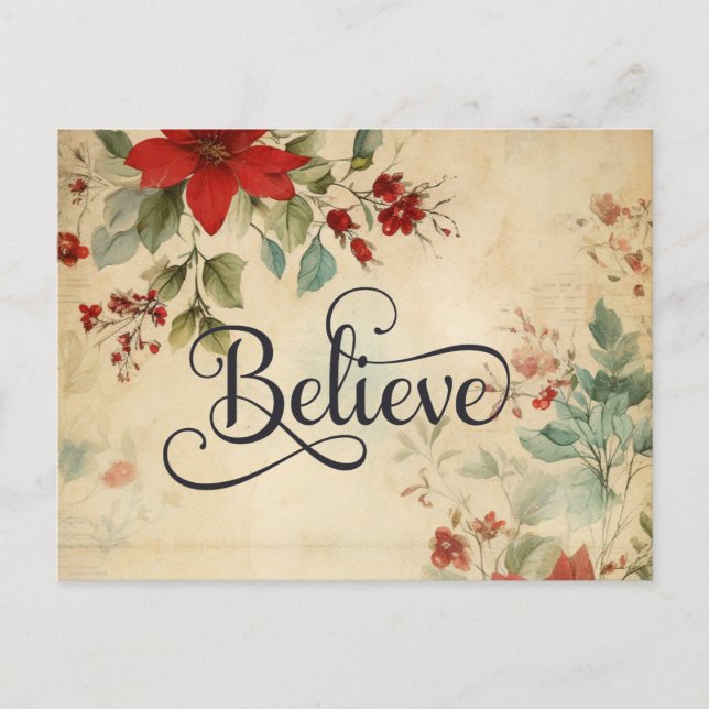 'Glaube' Weihnachten Vintage Poinsettia Bibel Vers (Vorderseite)