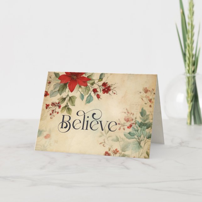 'Glaube' Weihnachten Vintage Poinsettia Bibel Vers (Vorderseite)