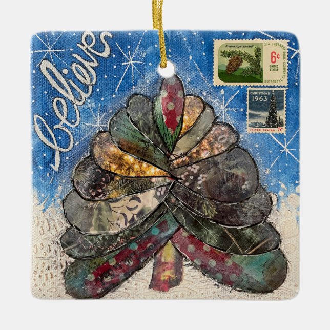 Glaube Weihnachtsbaum und Briefmarke Keramikornament (Vorderseite)