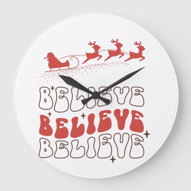Glaube Weihnachtsmann Weihnachten Holzkastenzeiche Große Wanduhr (Vorderseite)