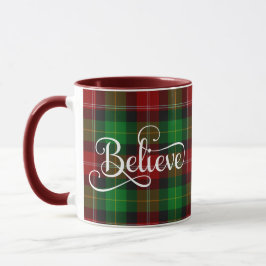 Glaube White Script Red Green Scottish Tartan Tasse