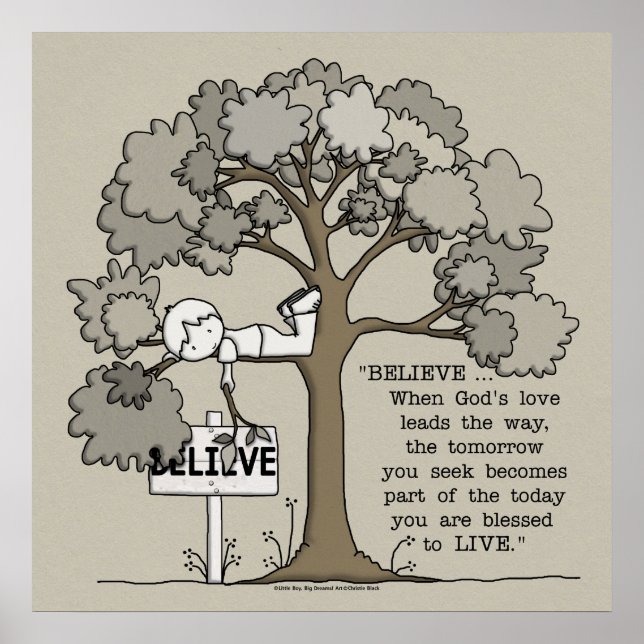 GLAUBEN, am lebendigen Platz ohne Grenzen zu leben Poster (Vorne)