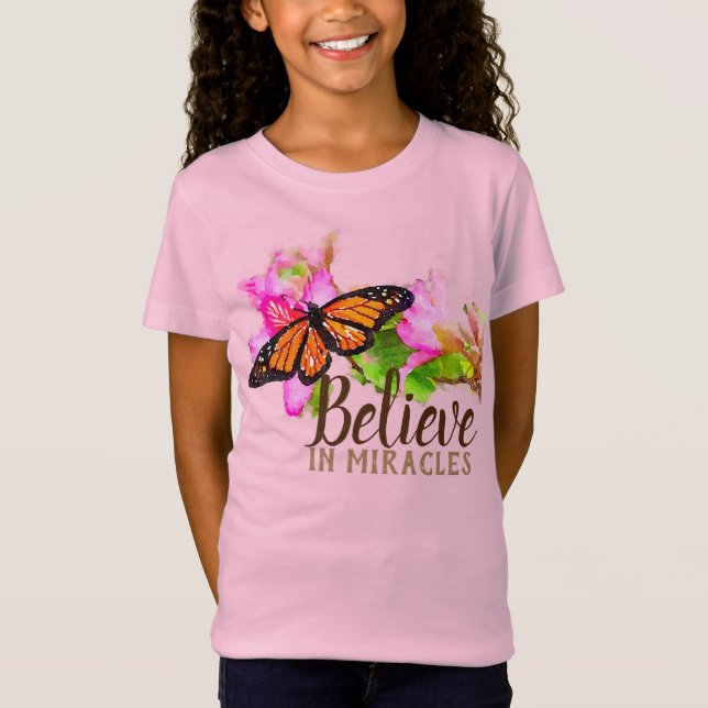 Glauben an Wunder Monarch Butterfly und Orchid T-Shirt (Vorderseite)