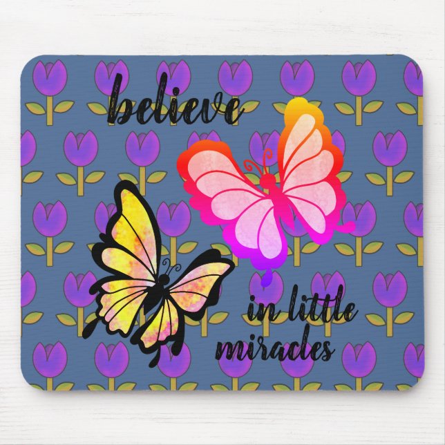 Glauben an Wunder Vibrant Rainbow Butterfly Mousepad (Vorne)