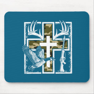 Glauben Angeln Jagd Tarndruck Kreuz Ente Hirsch Ch Mousepad
