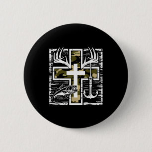 Glauben Angeln Jagd Tarndruck Kreuz mit Haken B Ch Button