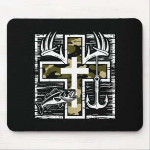 Glauben Angeln Jagd Tarndruck Kreuz mit Haken B Ch Mousepad