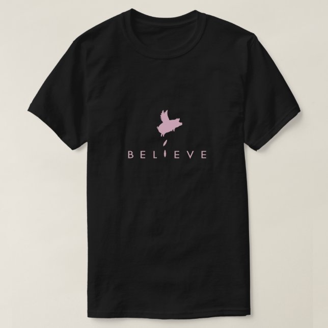 Glauben-Fallende Schwein-Federn T-Shirt (Design vorne)