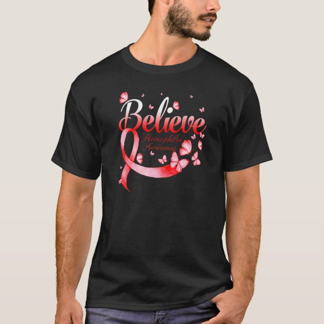 Glauben Hämophilie Bewusstseinsschmetterling T-Shirt (Vorderseite)