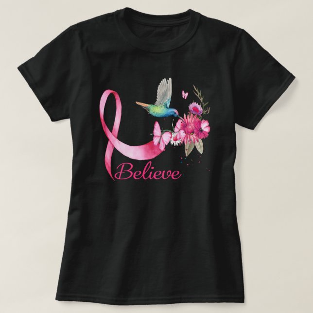 Glauben Hummingbird Brustkrebs Bewusstsein T-Shirt (Design vorne)