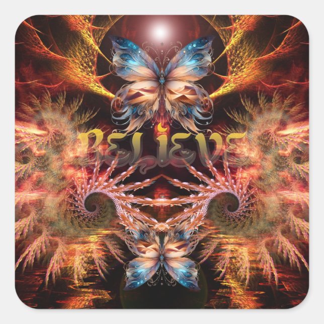 Glauben Om-Fraktal Kunst Inspiration Quadratischer Aufkleber (Vorderseite)