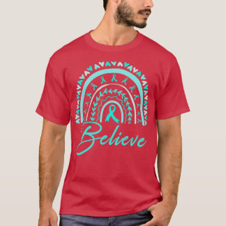 Glauben Rainbow Ovarian Awareness Aquamarin Ribbon T-Shirt