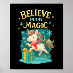 Glauben Sie an das magische Einhorn Kinder Weihnac Poster