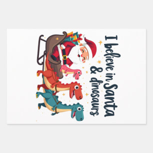 Glauben Sie an den Weihnachtsmann und Dinosaurier Geschenkpapier Set
